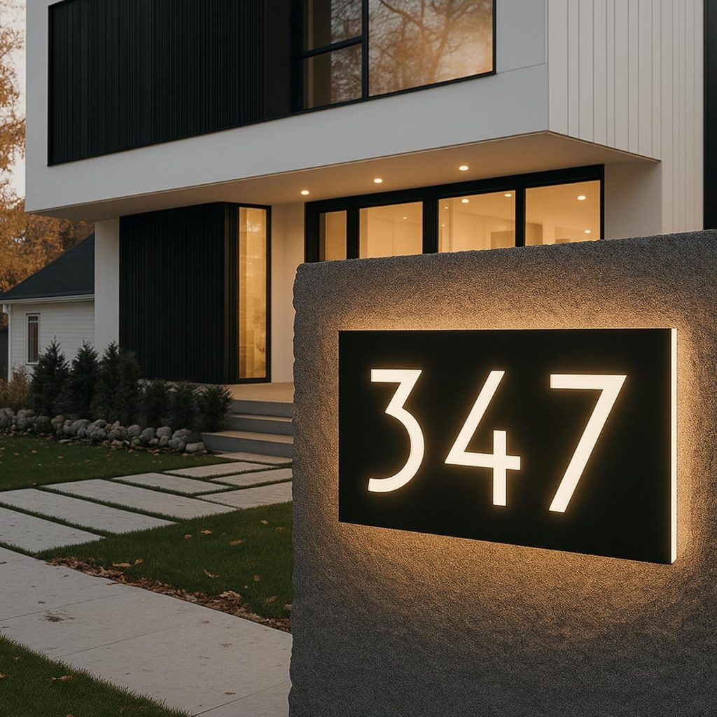 Easy DIY curb appeal ideas and modern house number lighting for home improvement - Bombsurace Finds.